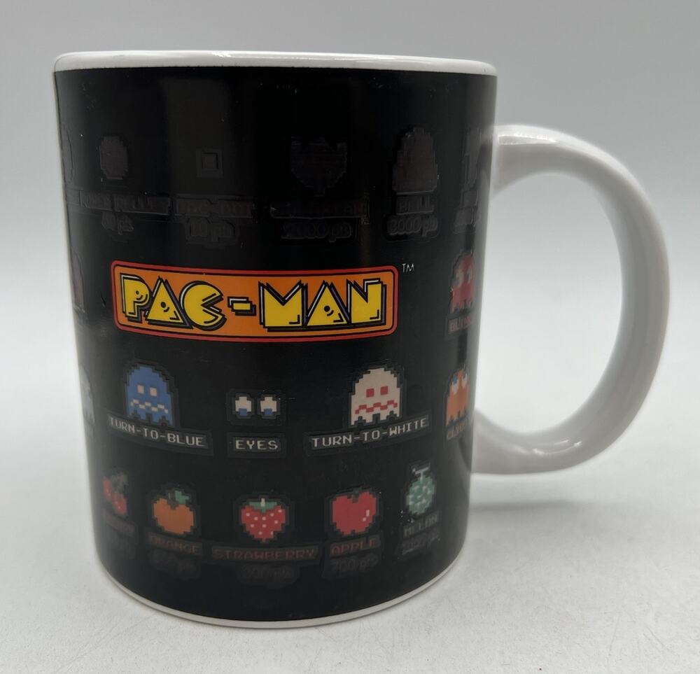 Vtg Pac Man Charcters Symbols Black Heat Color Changing Paladone Mug RARE